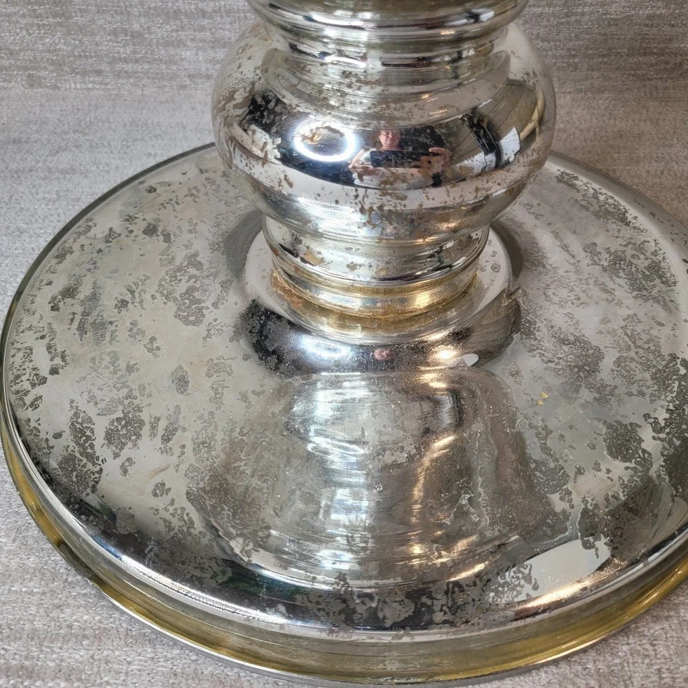 Retired Pottery Barn Mercury Glass & Stainless Pedestal Cake Stand 7